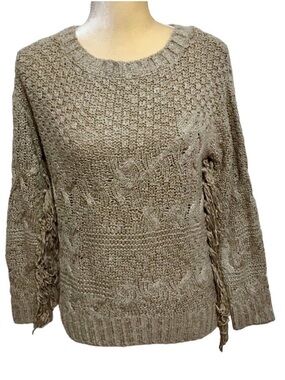 DESIGN LAB LORD & TAYLOR Fringe Neutral Sweater